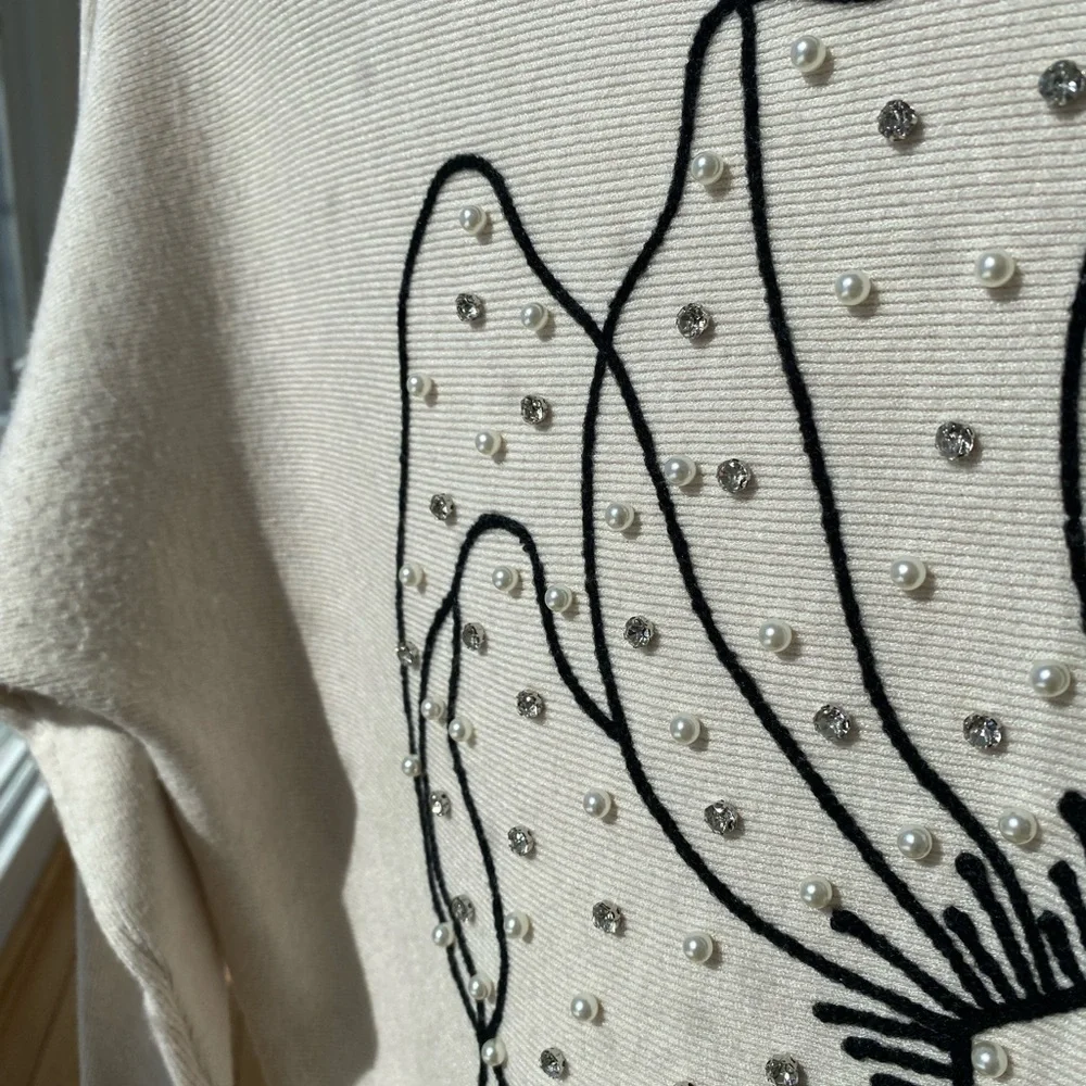 LIV Milano Cream Sweater with Black Floral Design - Picture 3 of 5